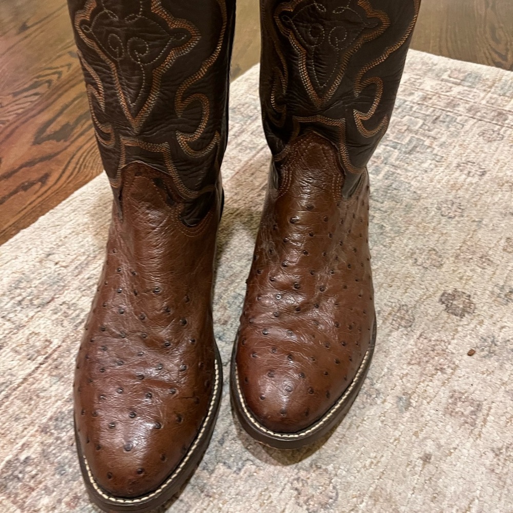 Larry Mahan Dark Brown Ostrich Western Boots